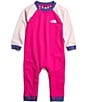 Color:Mr. Pink - Image 1 - Baby Girls Newborn-24 Months Long Sleeve Waffle Baselayer Coveralls