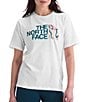 Color:White Blue Moss - Image 1 - Half Dome Crew Neck Short Sleeve Swirl Print Logo Tee Shirt