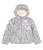 Color:Meld Grey - Image 1 - Little/Big Girls 6-16 Long Sleeve Reversible Metallic Hooded Jacket