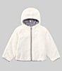 Color:Meld Grey - Image 3 - Little/Big Girls 6-16 Long Sleeve Reversible Metallic Hooded Jacket