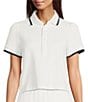 Color:White - Image 1 - Bounce Birdie Short Sleeve Point Collar Cropped Polo Top