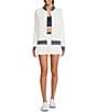 Color:White - Image 3 - Bounce Quinn Stand Collar Long Sleeve Stripe Hem Zip Front Bomber Jacket