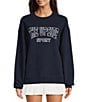 Color:Navy - Image 1 - Embroidered Ivy League Saturn French Terry Crew Neck Logo Long Sleeve Sweatshirt