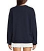 Color:Navy - Image 2 - Embroidered Ivy League Saturn French Terry Crew Neck Logo Long Sleeve Sweatshirt