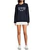 Color:Navy - Image 3 - Embroidered Ivy League Saturn French Terry Crew Neck Logo Long Sleeve Sweatshirt