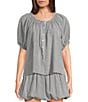 Things Between Button Front Gingham Woven Coordinating Top, Color:Black - Image 3