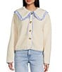 Things Between Button Front Long Sleeve Sailor Collared Sherpa Jacket, Color:Blue - Image 3