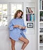 Things Between Button Front Stripe Coordinating Poplin Top, Blue - Image 8