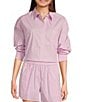 Things Between Button Front Stripe Coordinating Poplin Top, Pink - Image 1