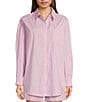Things Between Button Front Stripe Coordinating Poplin Top, Pink - Image 3