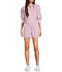 Things Between Button Front Stripe Coordinating Poplin Top, Pink - Image 4