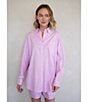 Things Between Button Front Stripe Coordinating Poplin Top, Pink - Image 6
