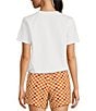 Color:White - Image 2 - Knit Crew Neck Short Sleeve Cropped Drawstring Tie Tee Shirt