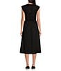 Color:Black - Image 2 - Knit Crew Neck Sleeveless Drawcord Waist Pleated Midi A-Line Dress