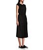 Color:Black - Image 3 - Knit Crew Neck Sleeveless Drawcord Waist Pleated Midi A-Line Dress