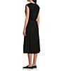 Color:Black - Image 4 - Knit Crew Neck Sleeveless Drawcord Waist Pleated Midi A-Line Dress
