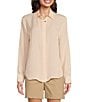 Color:Soft Pink - Image 1 - Lightweight Silk Point Collar Button Front Shirttail Hem Boyfriend Shirt
