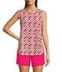 Color:Pink Tile - Image 1 - Performance Knit Pink Mosaic Tile Print Round Neck Coordinating Sleeveless Top