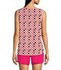 Color:Pink Tile - Image 2 - Performance Knit Pink Mosaic Tile Print Round Neck Coordinating Sleeveless Top