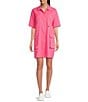 Color:Bright Pink - Image 1 - Performance Tech Point Collar Short Sleeve Drawstring Waist Snap Front Utility Dress