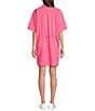 Color:Bright Pink - Image 2 - Performance Tech Point Collar Short Sleeve Drawstring Waist Snap Front Utility Dress
