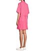 Color:Bright Pink - Image 4 - Performance Tech Point Collar Short Sleeve Drawstring Waist Snap Front Utility Dress