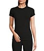 Color:Black - Image 1 - Ribbed Knit Crew Neck Short Sleeve Tee
