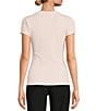 Color:Soft Pink - Image 2 - Ribbed Knit Crew Neck Short Sleeve Tee