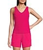 Color:Bright Pink - Image 1 - Ribbed Stretch Knit V-Neck Sleeveless Tank