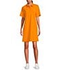 Color:Orange - Image 1 - Scuba Knit Point Collar Short Sleeve Polo Dress