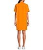 Color:Orange - Image 2 - Scuba Knit Point Collar Short Sleeve Polo Dress