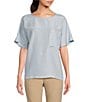 Color:Ice Blue - Image 1 - Silk Crew Neck Short Sleeve One-Pocket Top