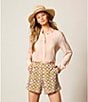 Color:Pink Mosaic - Image 6 - Tech Silk Pink Mosaic Tile Print Pocketed Flat Front Pull-On Coordinating Short