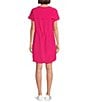 Color:Medium Pink - Image 2 - Tech Stretch Woven Crew Neck Short Sleeve Bungee Cord Cinched Waist Curved Hem T-Shirt Dress