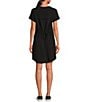 Color:Black - Image 2 - Tech Stretch Woven Crew Neck Short Sleeve Bungee Cord Cinched Waist Curved Hem T-Shirt Dress