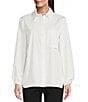 Color:White - Image 1 - Tech Woven Point Collar Long Sleeve Snap-Front Hi-Low Shirt