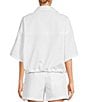 Color:White - Image 2 - Woven Tech Point Collar Short Sleeve Bungee Waist Cropped Tech Shacket
