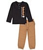Color:Assorted - Image 1 - Little Boys 2T-7 Long Sleeve Henley Neck Logo Jersey Tee & Solid Twill Jogger Pants Set