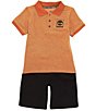 Color:Tan - Image 1 - Little Boys 4-7 Short-Sleeve Oxford Pique Polo Shirt & Printed Twill Shorts Set