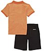 Color:Tan - Image 2 - Little Boys 4-7 Short-Sleeve Oxford Pique Polo Shirt & Printed Twill Shorts Set