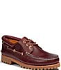 Color:Burgundy - Image 1 - Men's 3-Eye Lug Handsewn Leather Boat Shoes