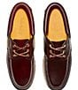 Color:Burgundy - Image 5 - Men's 3-Eye Lug Handsewn Leather Boat Shoes