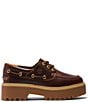 Color:Burgundy Full Grain - Image 2 - Stone Street 3 Eye Leather Premium Platform Lug Sole Boat Shoes