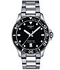 Color:Silver - Image 1 - Men's Black Seastar 1000 Quartz Analog Stainless Steel Bracelet Watch