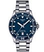 Color:Silver - Image 1 - Men's Blue Seastar 1000 Quartz Analog Stainless Steel Bracelet Watch