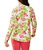 Color:White - Image 2 - Aruba Tidal Fronds Tropical Floral Print Mock Neck Long Sleeve Full-Zip Sweater