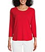 Color:Boomerang Red - Image 1 - Ashby 3/4 Sleeve Crew Neck Curved Hem Tee Shirt
