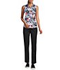 Color:Black - Image 3 - IslandZone® Aubrey Knit Delicate Floral Print Mock Neck Sleeveless High-Low Hem Top