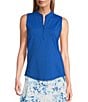 Tommy Bahama Aubrey Peached Jersey Solid Half Zip Mock Neck Sleeveless Top, Color:Cobalt Sea - Image 1