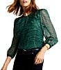 Tommy Bahama Bayside Zebra Sheer Metallic Keyhole Neckline Long Sleeve Blouse, Color:Briny Deep - Image 1